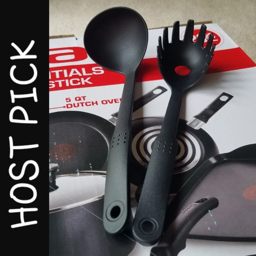 T-Fal 2-pc Plastic Kitchen Utensils Laddle & Pasta Fork SET NEW
